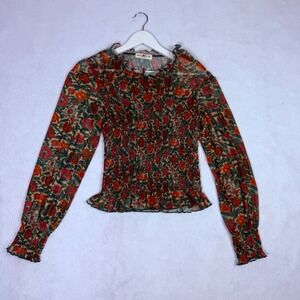 Natural Life Mesh Floral Long Sleeve Top Women‎ Size M Boho Cottage Festival
